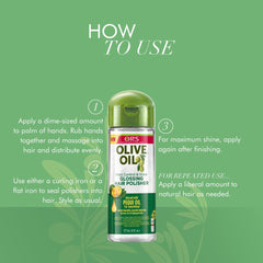 ORS olive oil polisher styled hair lifestyle image showing polished, humidity-resistant finish for confidence