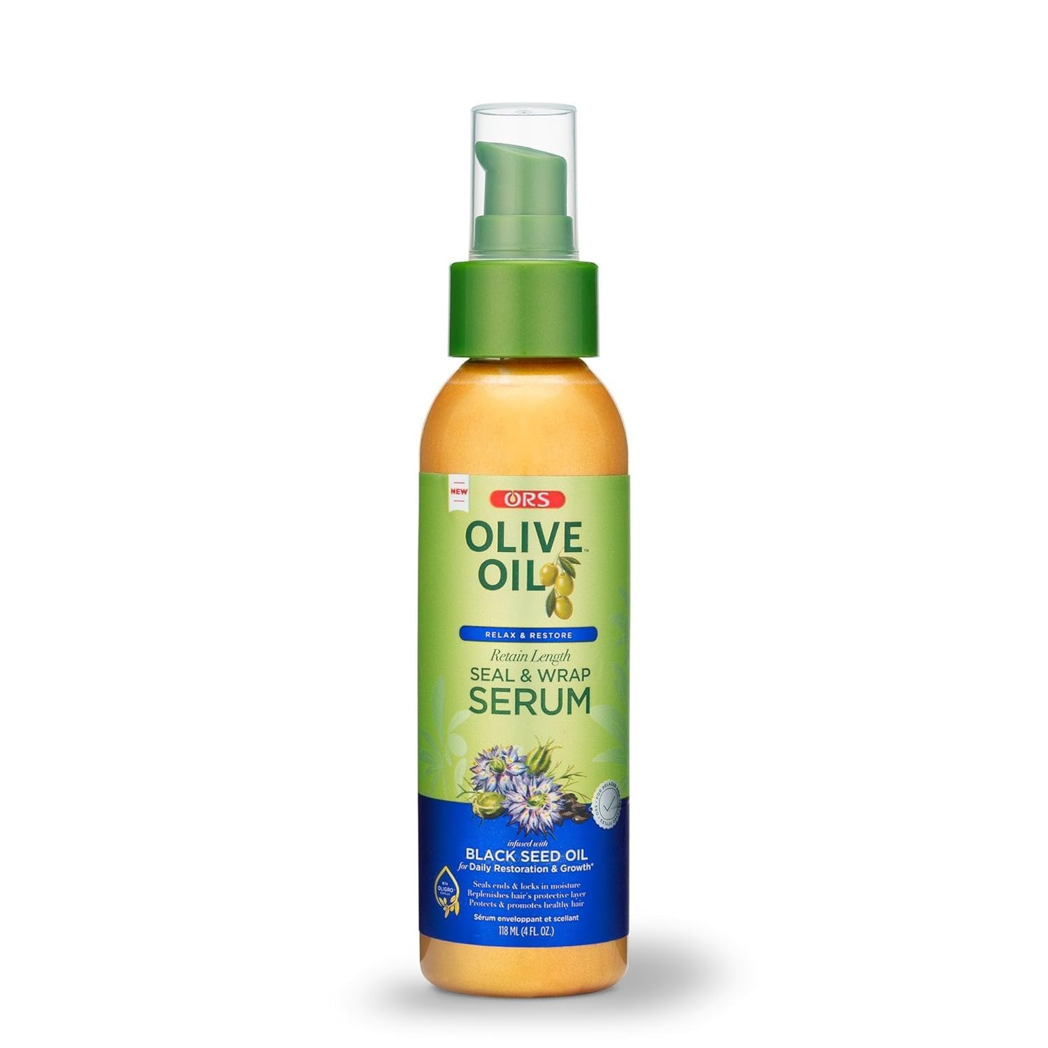 ORS Olive Oil serum front bottle showing label and smoothing benefit