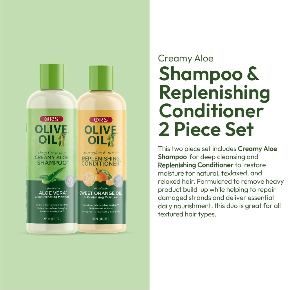 ORS shampoo pump close-up highlighting creamy aloe formula for gentle, effective cleansing