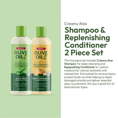 ORS shampoo pump close-up highlighting creamy aloe formula for gentle, effective cleansing