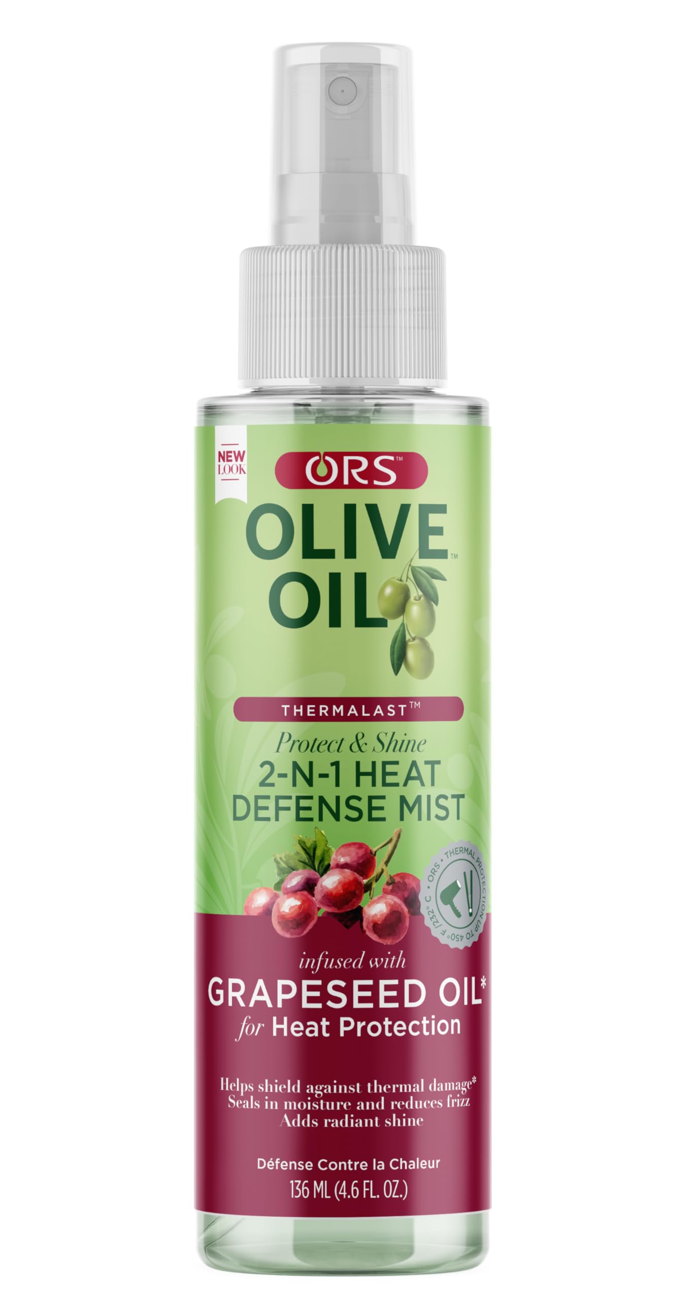 ORS bottle front packaging showing product and brand shine benefit