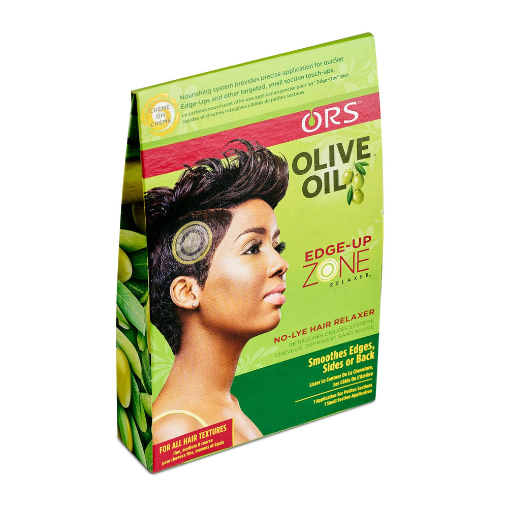 ORS Olive Oil Zone Relaxer kit contents laid out to show relaxer, activator and protective base for clarity