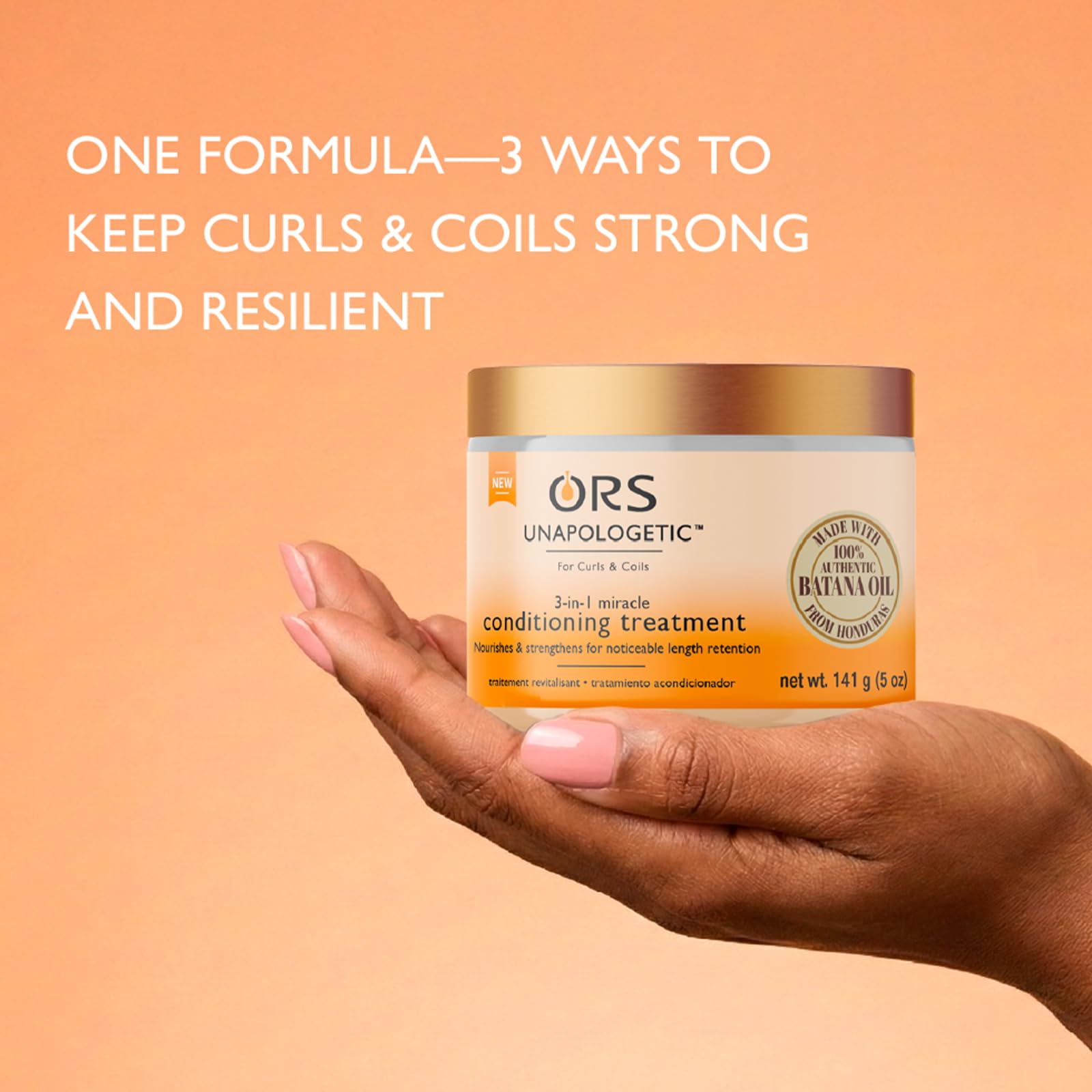 ORS Batana Oil dropper beside product, conveys nourishing ingredient and shine benefit