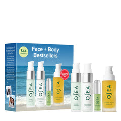 OSEA bestsellers set front packaging shows travel-size bottles for easy packing and gifting