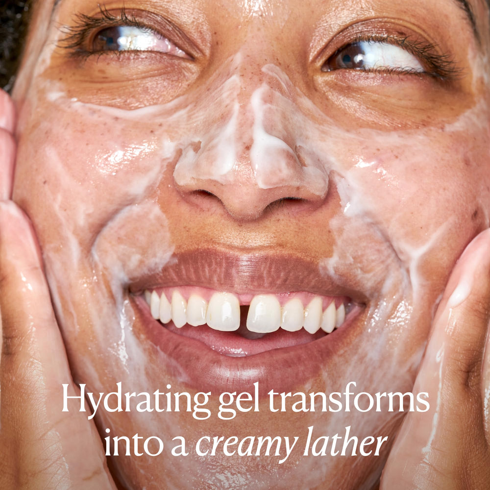 OSEA cleanser dispensing from pump into hand demonstrating controlled application benefit