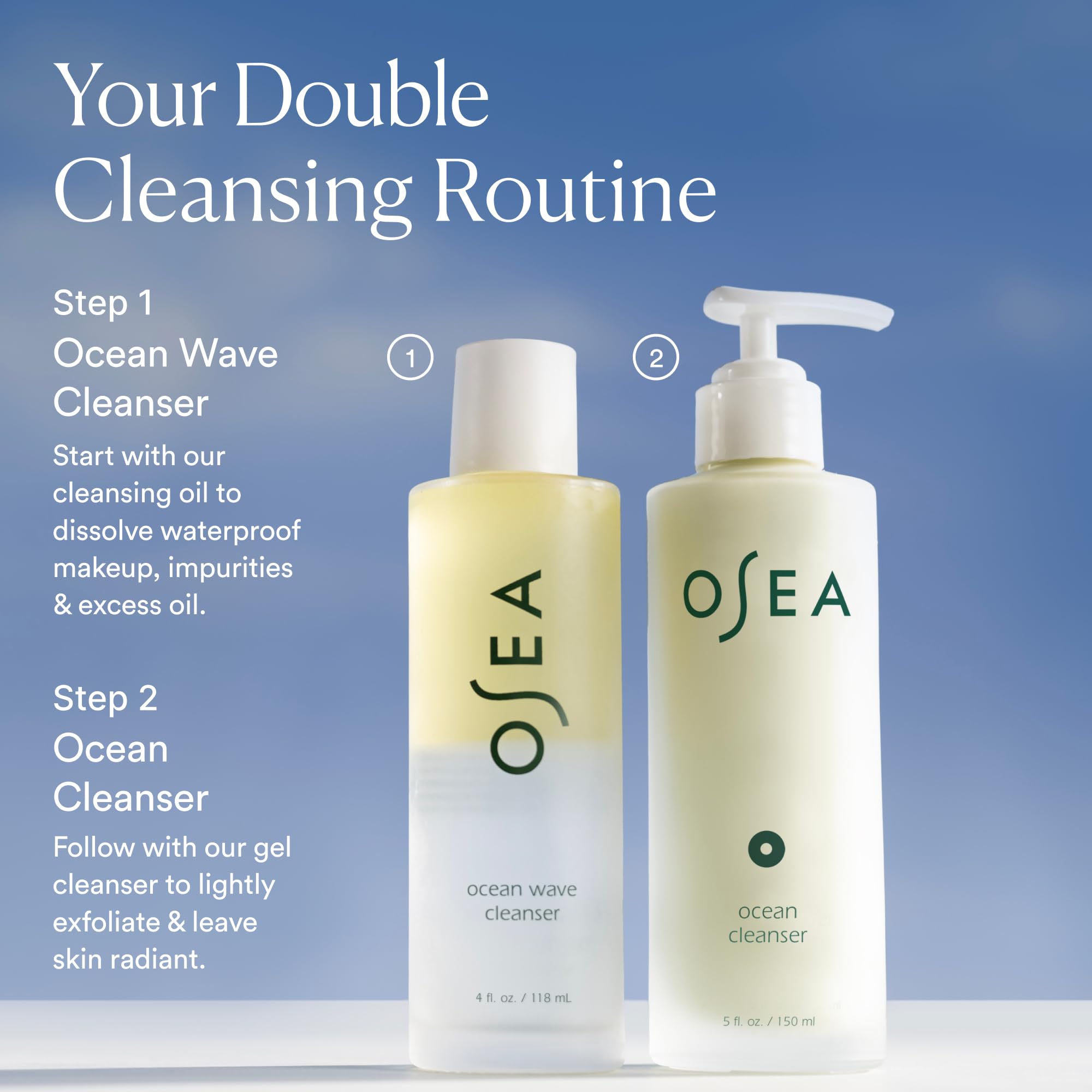 OSEA product on bathroom shelf in routine conveying refreshing cleanse ritual