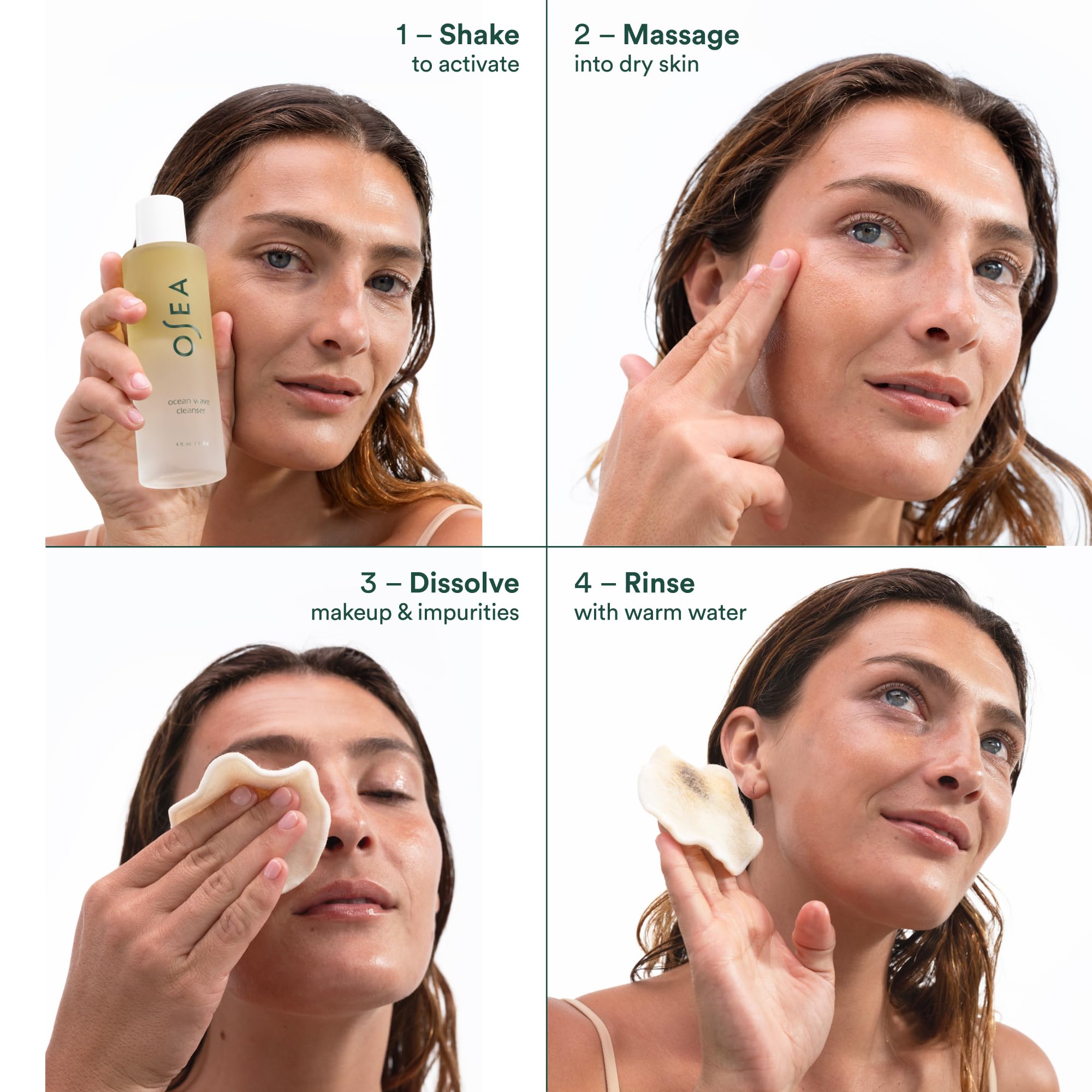 OSEA before and after rinse showing softened, hydrated skin results