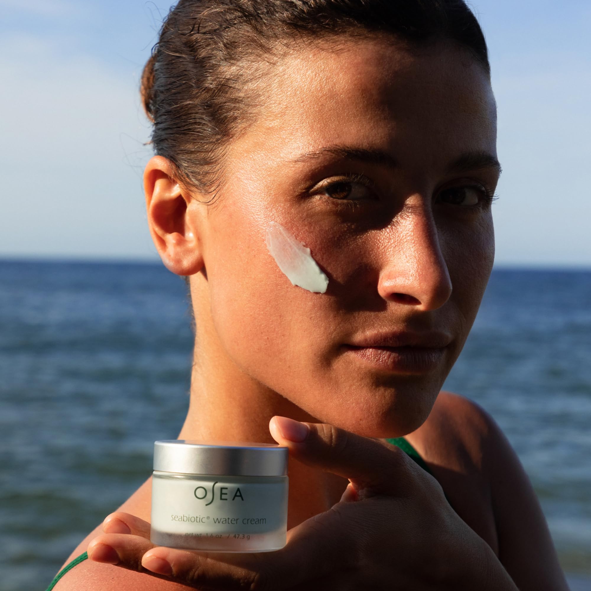 OSEA cream on bathroom shelf illustrating sustainable, clean beauty routine