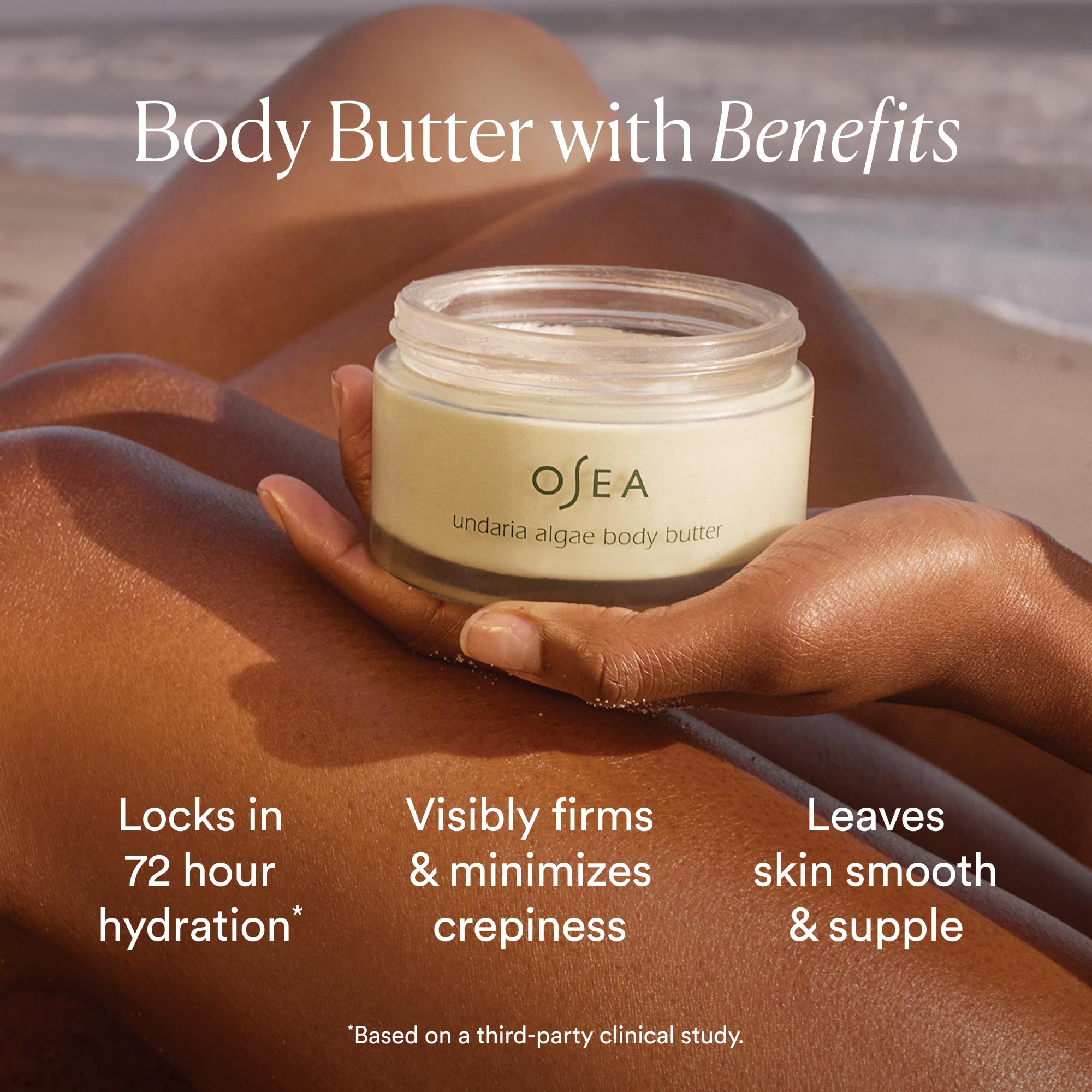 OSEA open jar with glossy surface showing rich hydration and non-greasy finish