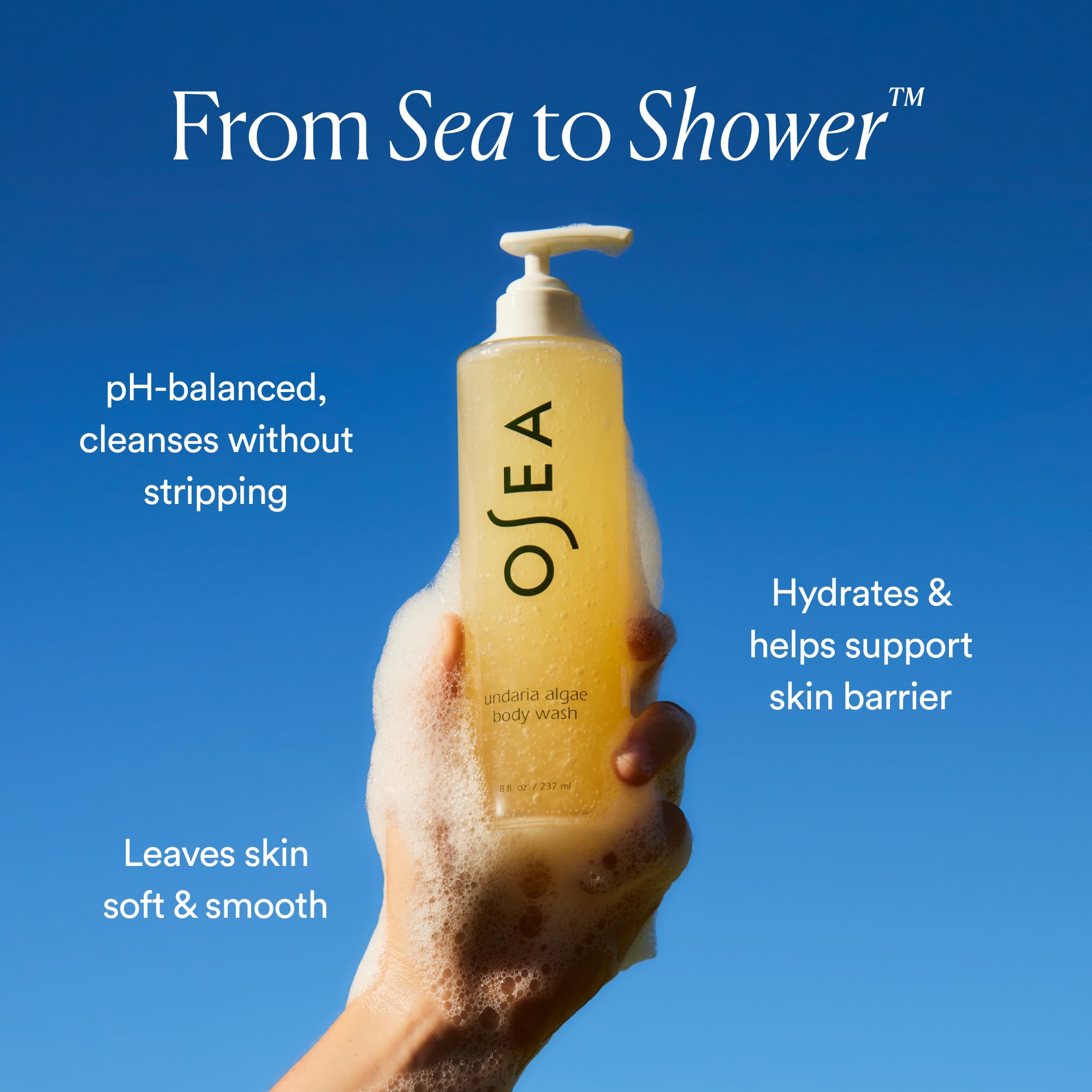 OSEA label close-up highlighting ingredients and sustainable promise