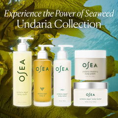 OSEA lotion on shelf in bathroom lifestyle showing daily routine boost