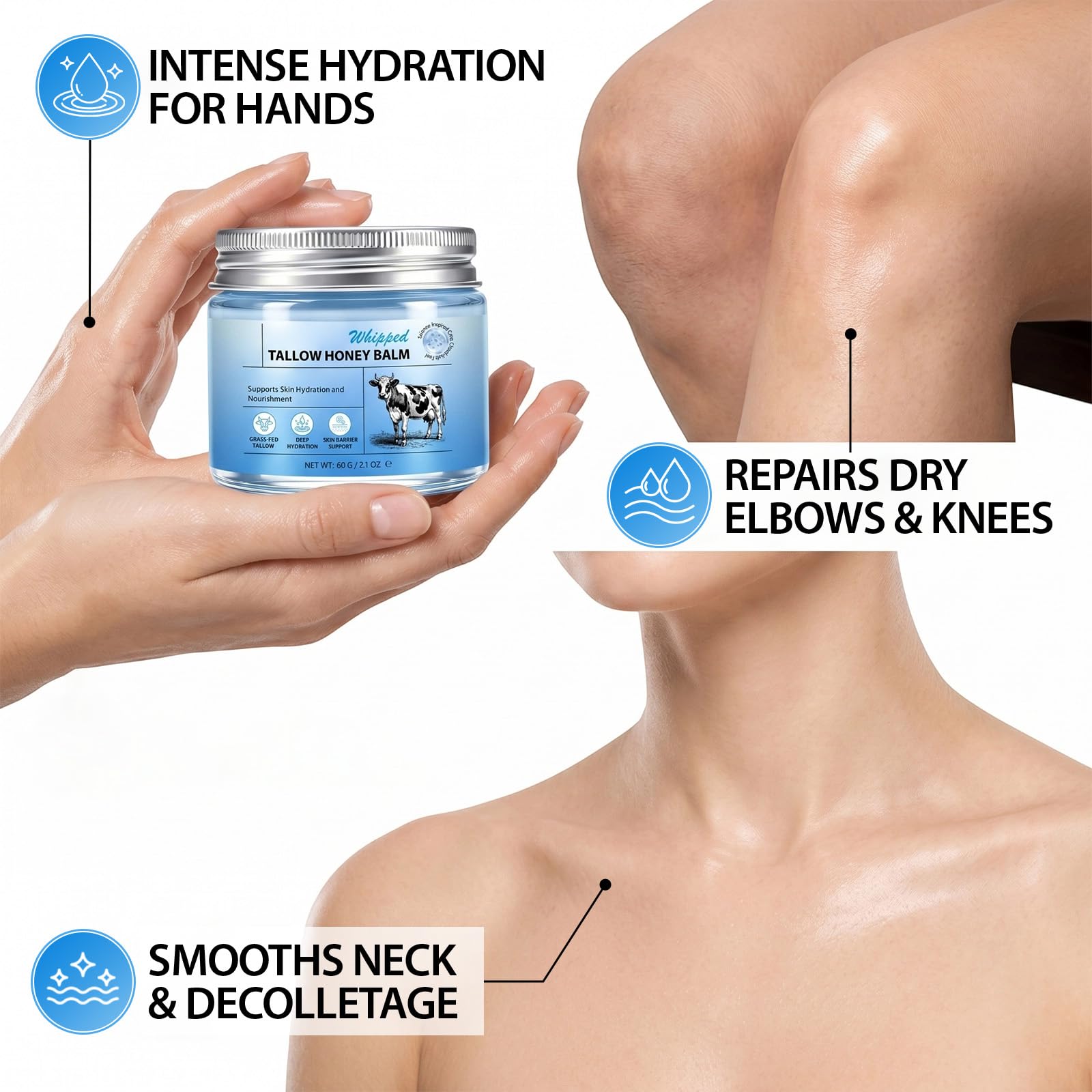 O.SECERT smoothing balm on elbow demonstrating targeted dry-skin relief