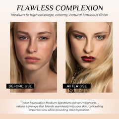 O.SECERT before and after application demonstrating even coverage and smoother skin look
