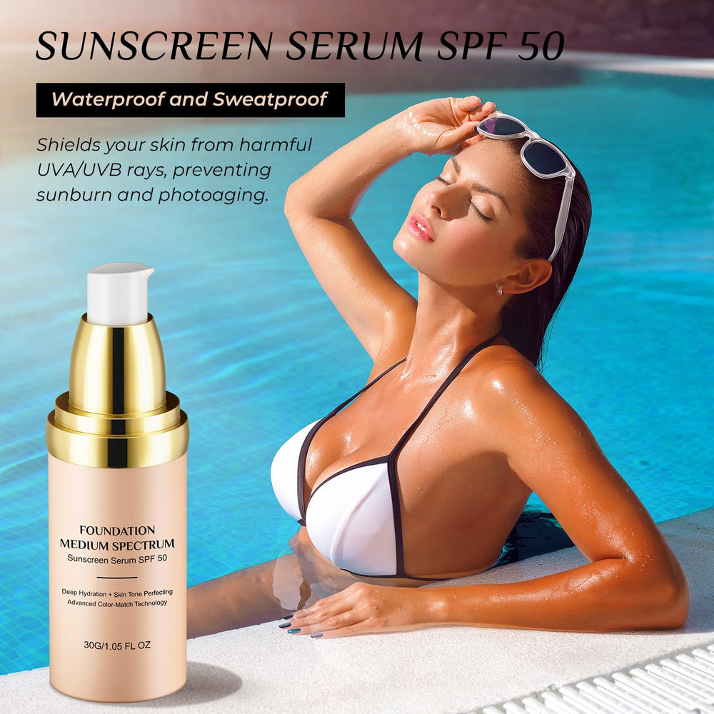 O.SECERT foundation worn outdoors in sunlight showing SPF 50+ protection benefit