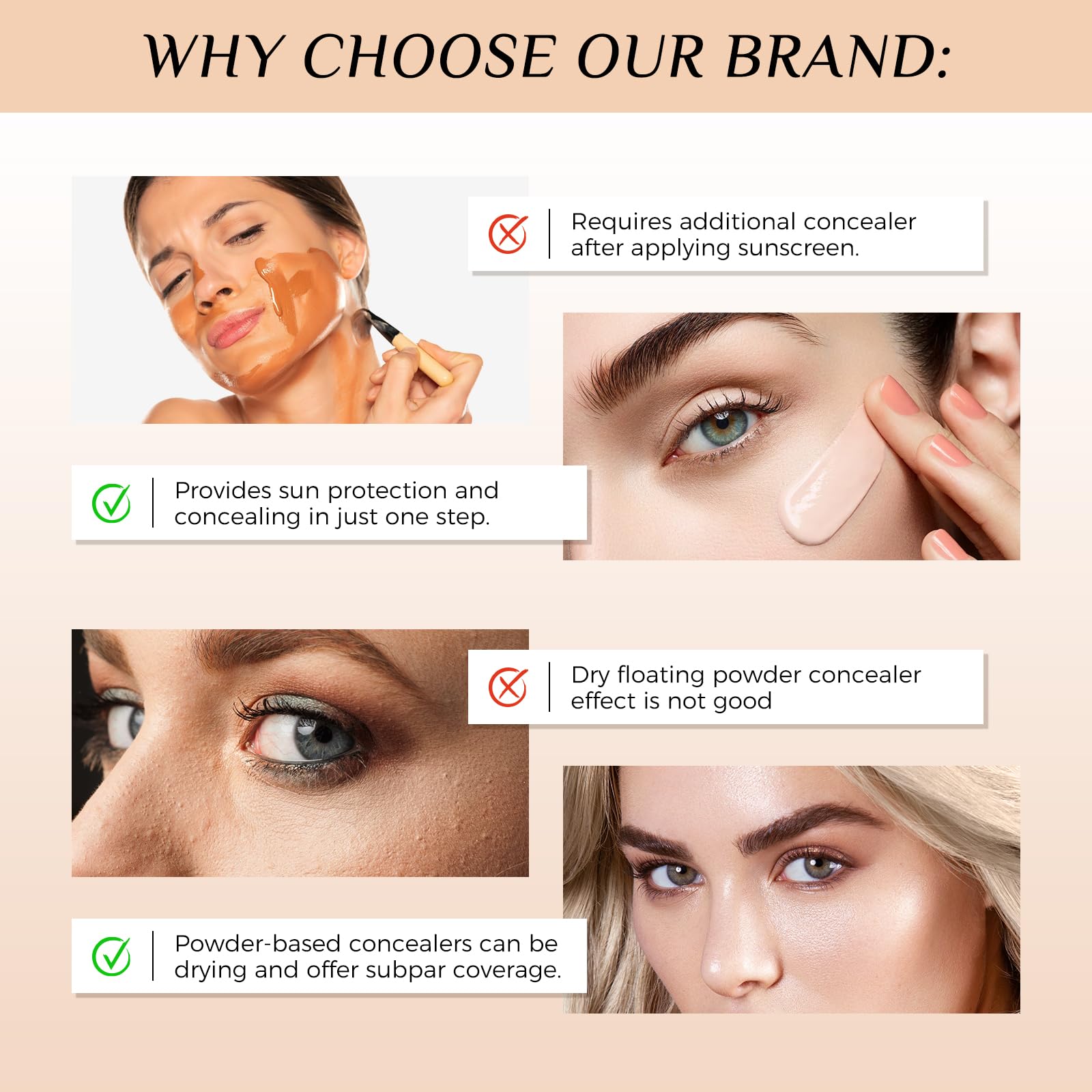 O.SECERT foundation swatches on skin illustrating color-changing match and coverage
