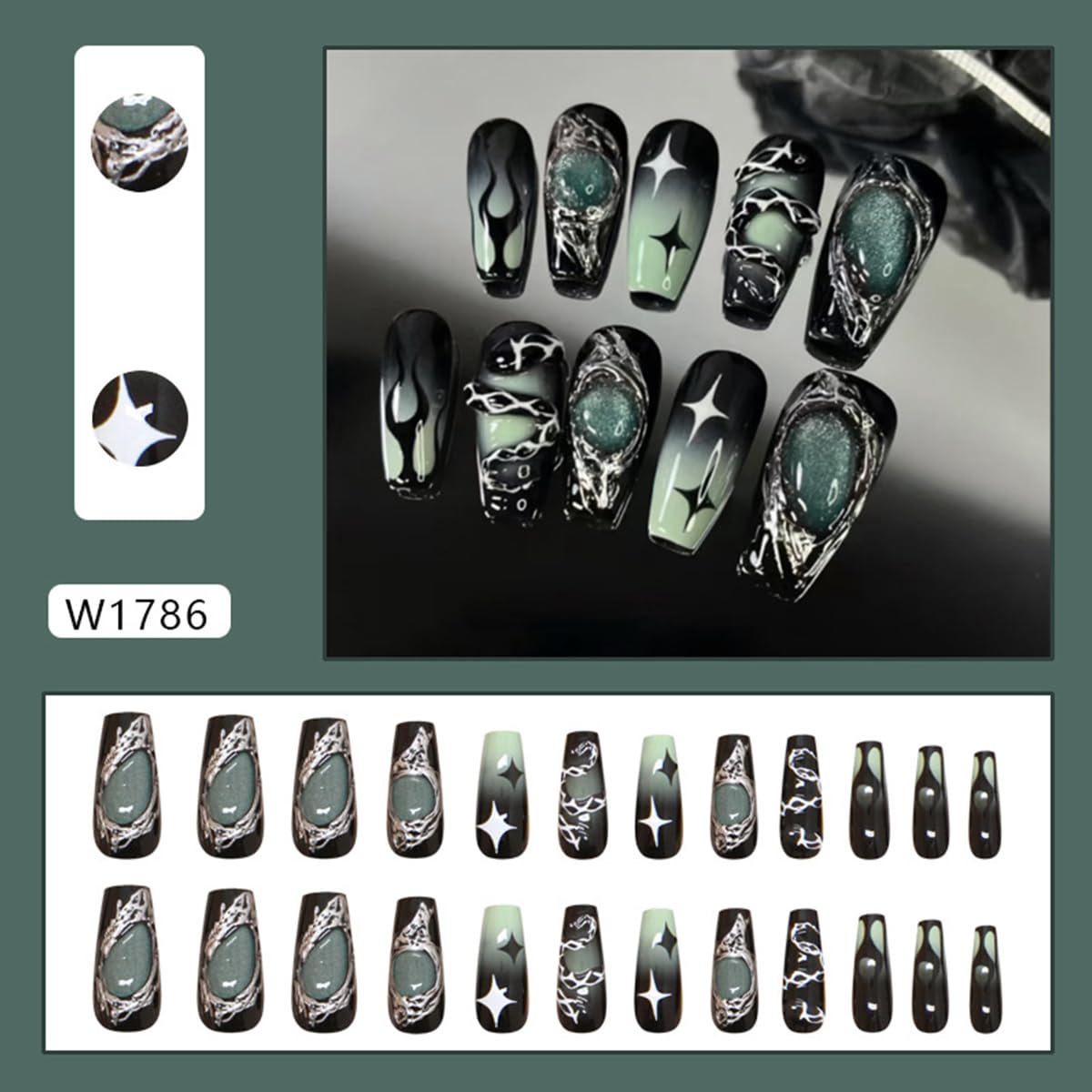 OSTTMA close-up of black to green gradient and silver accents, shows detailed finish