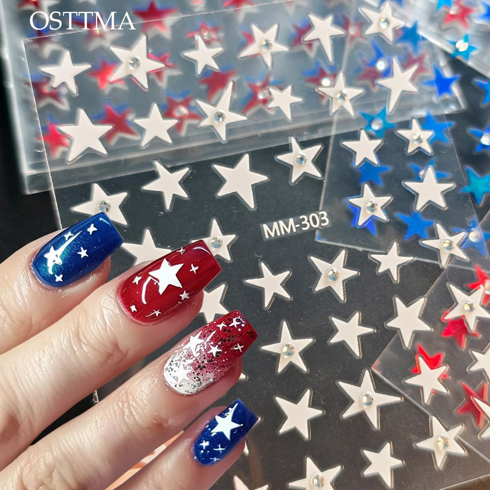 OSTTMA finished red white blue manicure showing eye-catching patriotic look