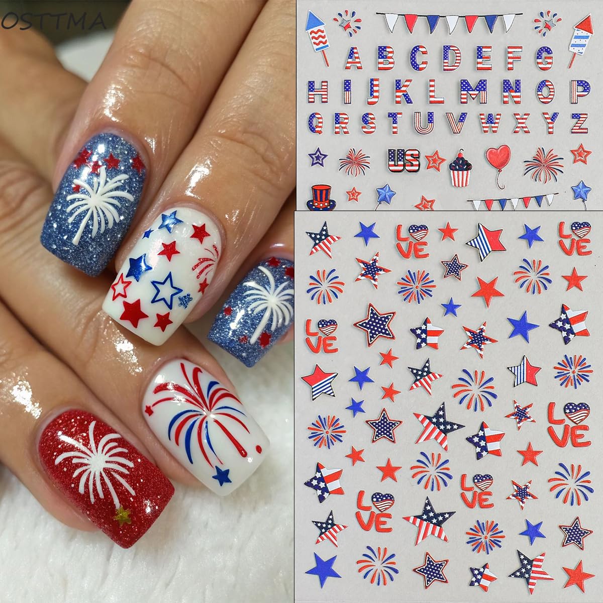 OSTTMA close-up of sheet with American flag and star decals highlighting design clarity