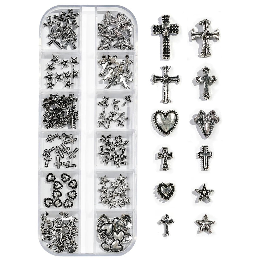 OTKARXUS front packaging showing 120-piece silver nail charms, clear organization benefit