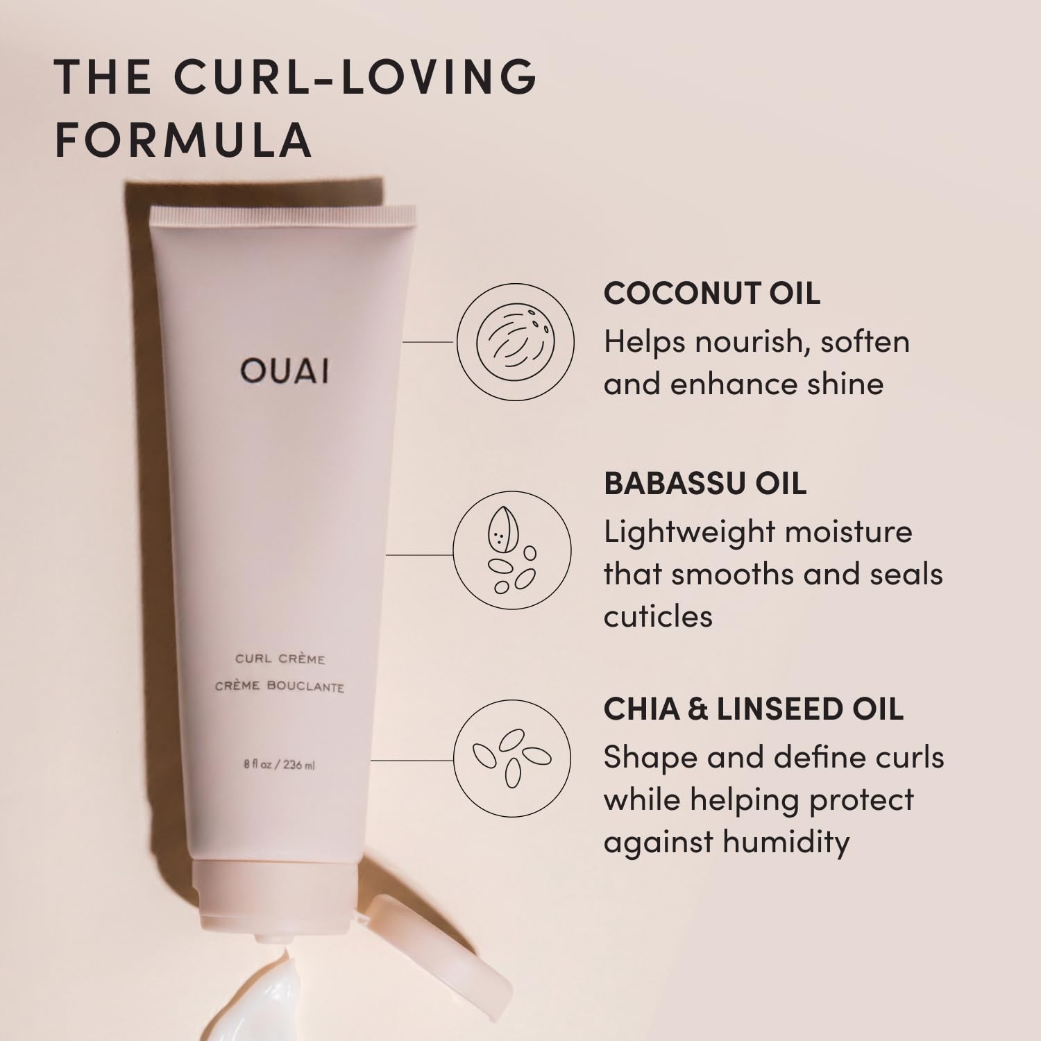 OUAI on wet curls showing defined wash-and-go result and reduced frizz
