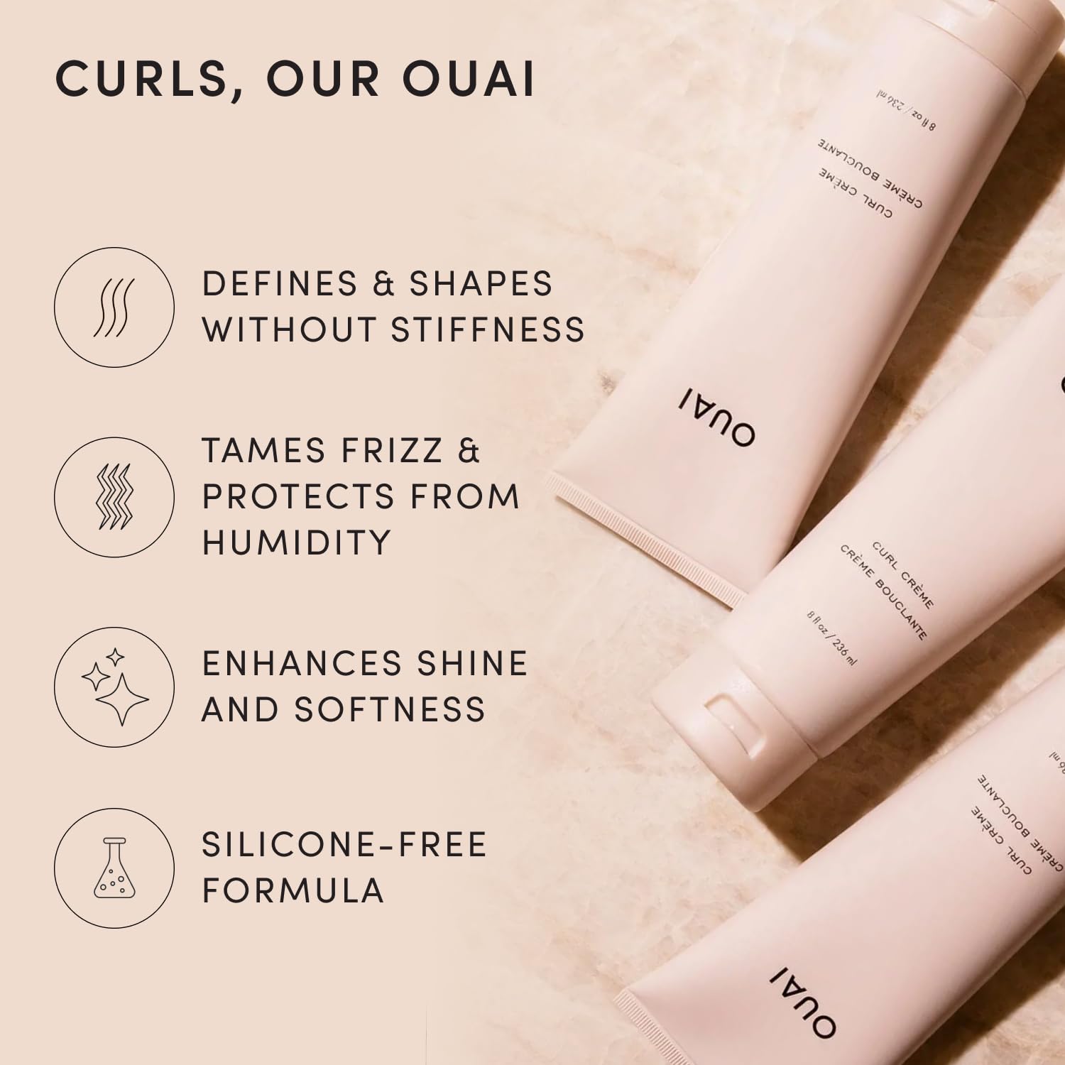 OUAI cream texture swatch highlighting smooth consistency and spreadability
