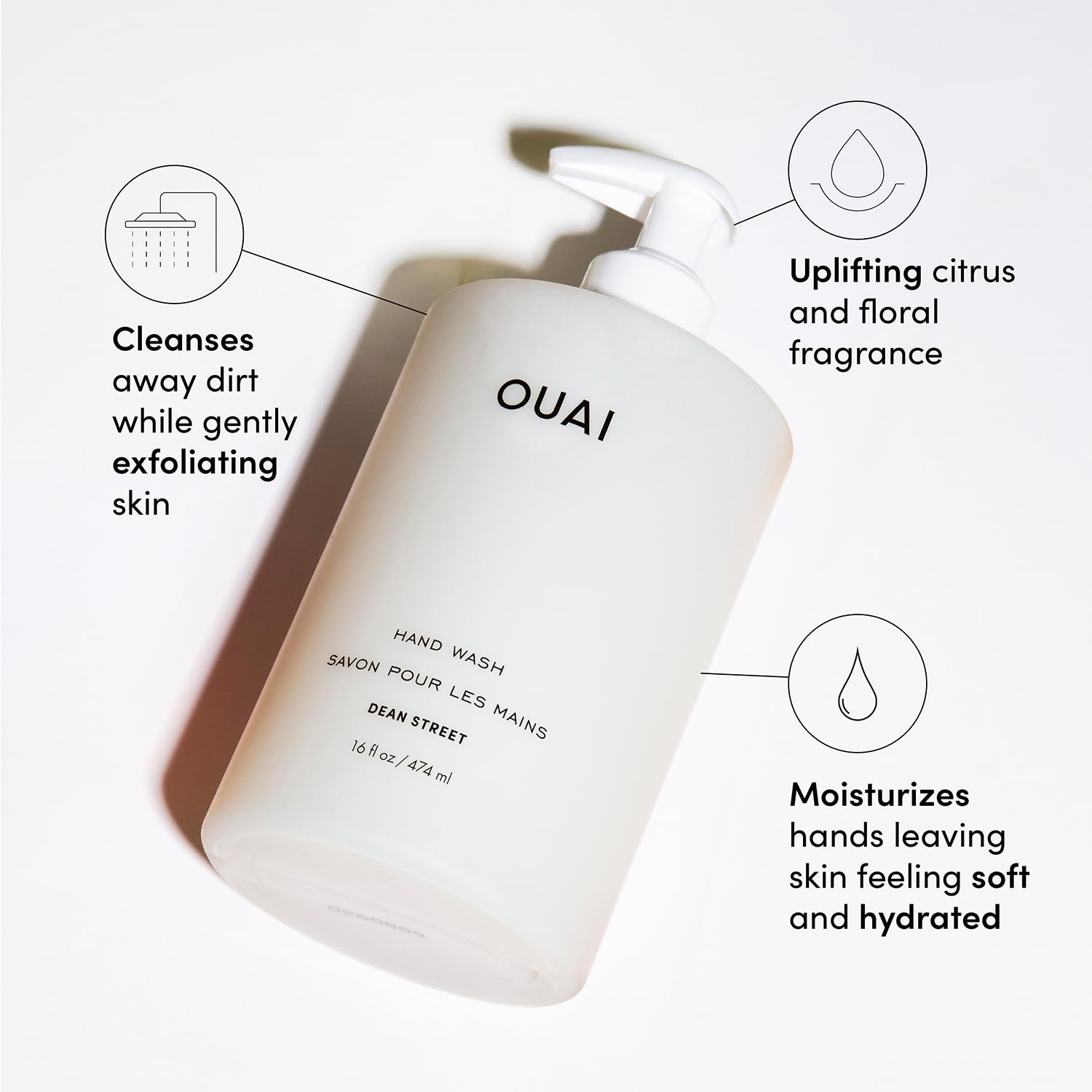 OUAI pump detail demonstrating easy dispensing for mess-free use