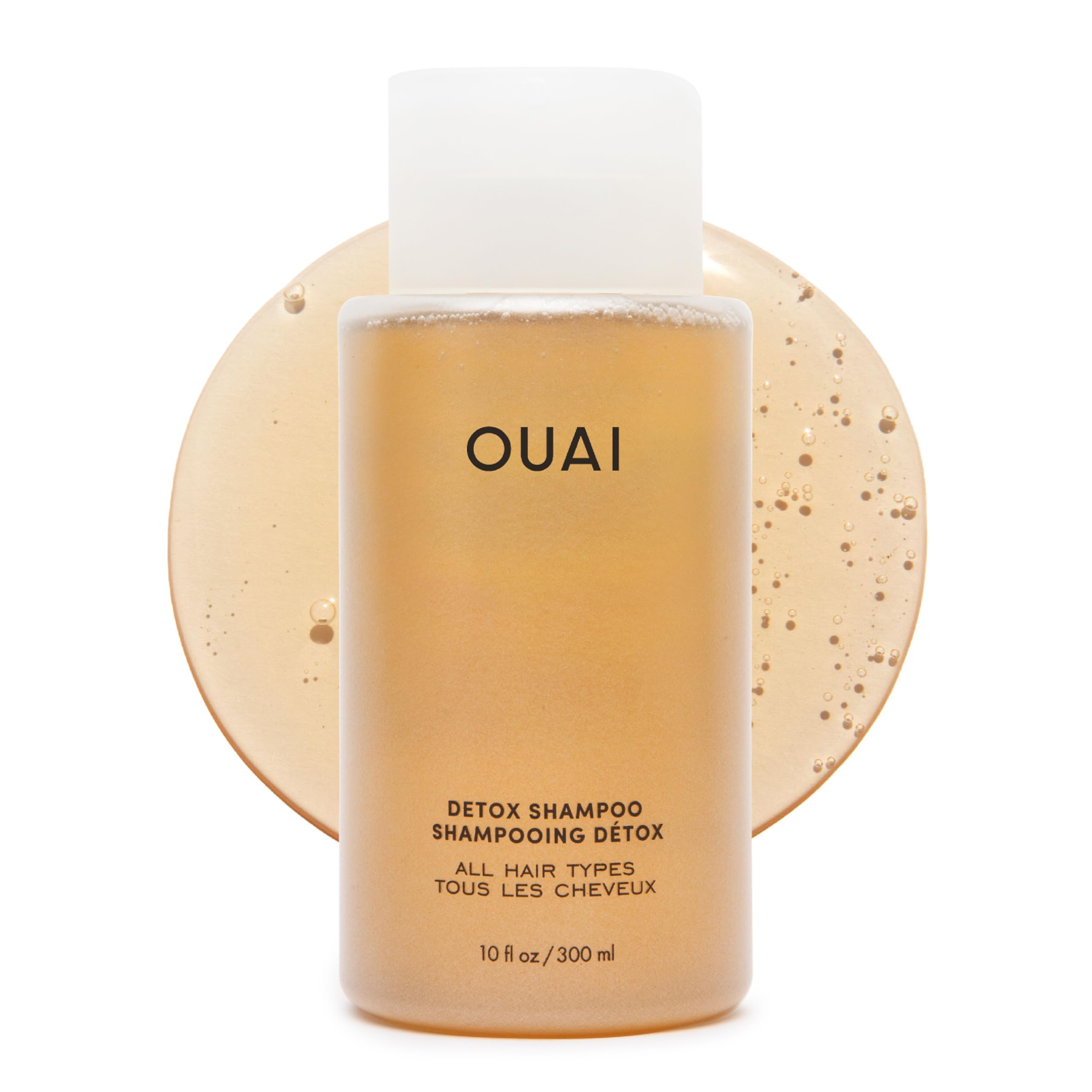 OUAI detox shampoo front bottle shows clean packaging and benefit