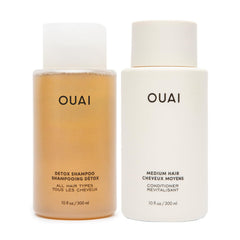 OUAI Detox Shampoo bottle front view showing clarifying benefits