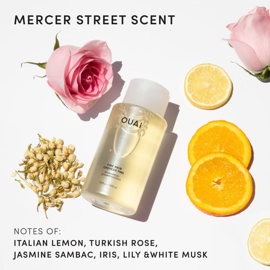 OUAI label and pump close-up revealing instructions and ingredient focus