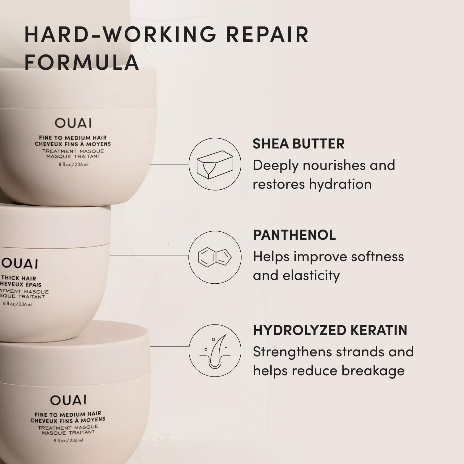 OUAI rinsed hair after mask showing visible shine and smoother surfaces