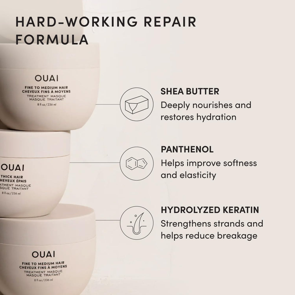 OUAI rinsed hair after mask showing visible shine and smoother surfaces