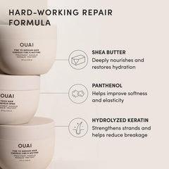 OUAI rinsed hair after mask showing visible shine and smoother surfaces