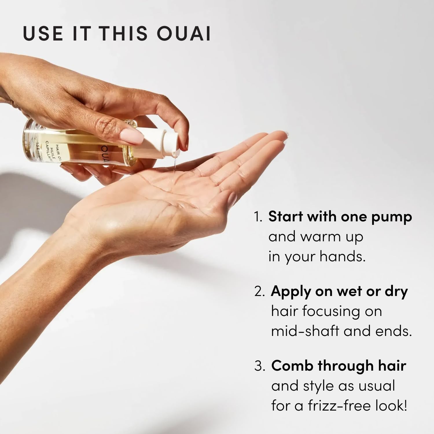 OUAI hair oil before and after ends reducing split-end appearance