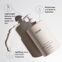 OUAI hand lotion pump detail with open dispenser for easy mess-free use