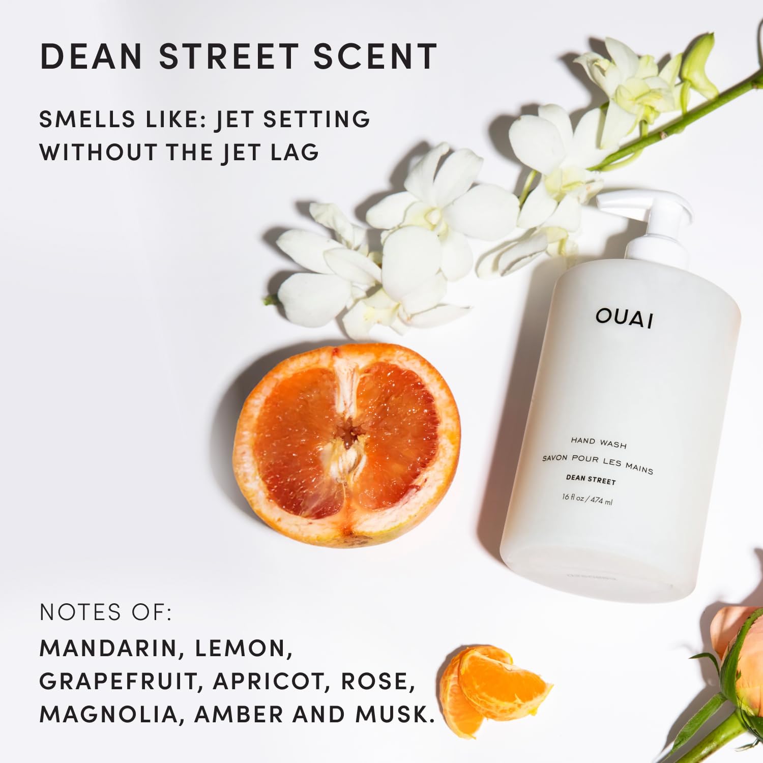 OUAI lather in hands demonstrating creamy foam benefit: cleans and softens skin