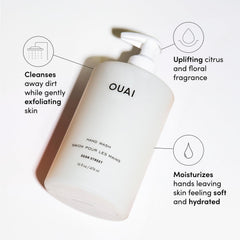 Close-up of OUAI pump dispenser with easy-use mechanism, reduces product waste