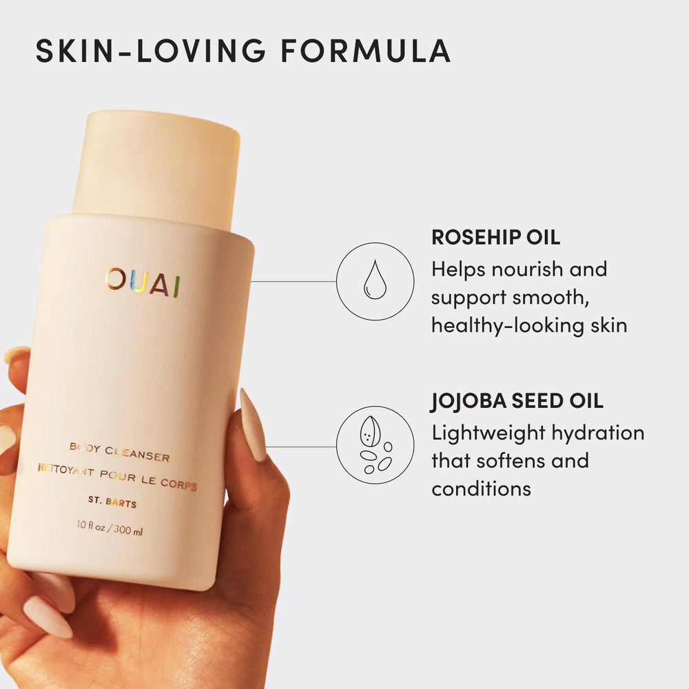 OUAI label close-up showing ingredients and clean formulation benefit