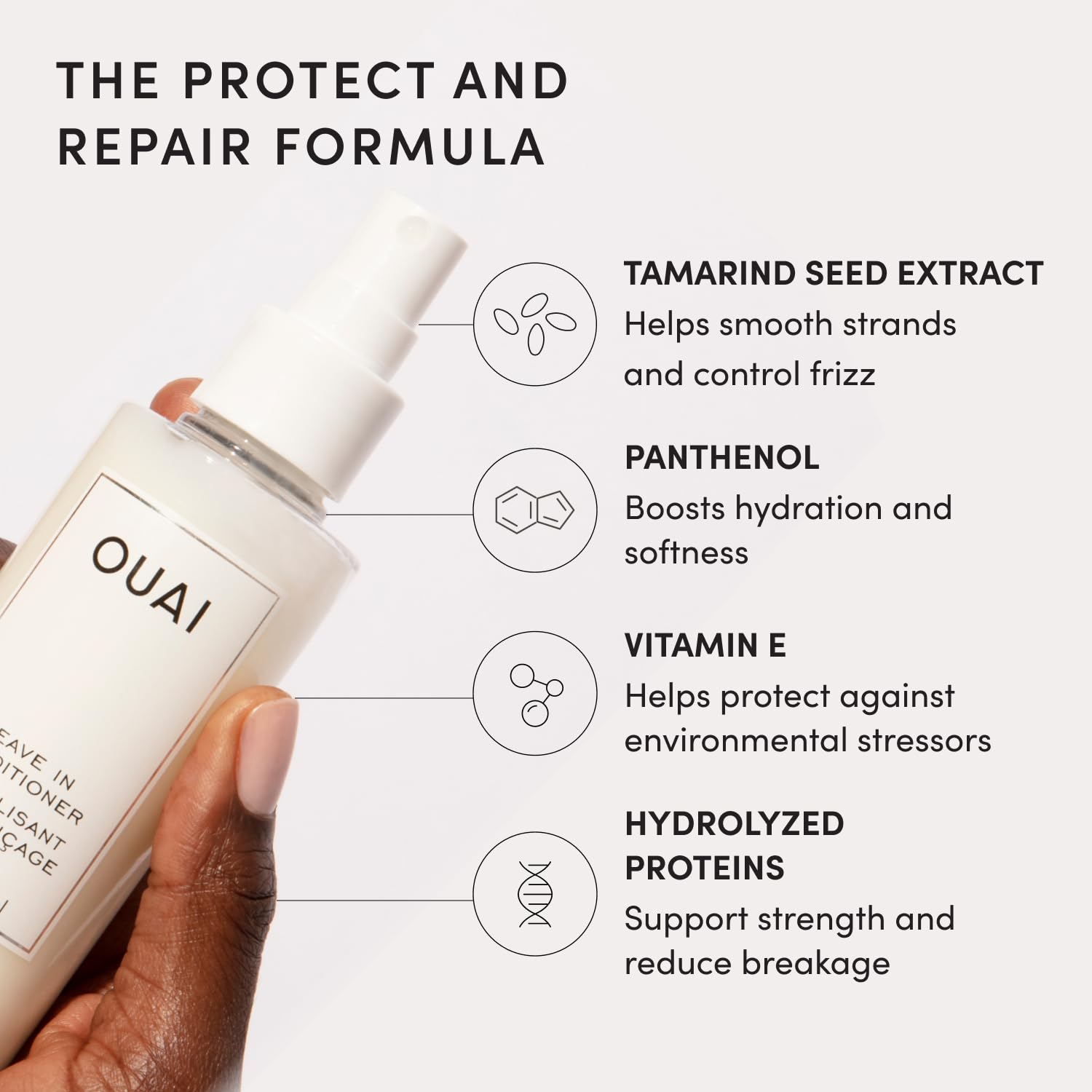 OUAI styling demo with blow dryer showing heat protection and frizz control