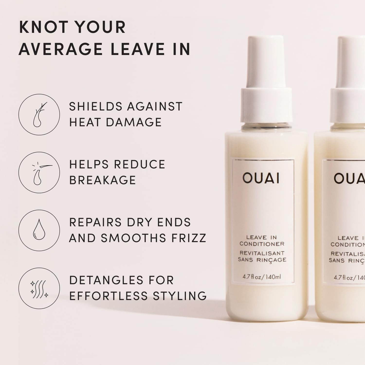 OUAI close-up of active ingredient list emphasizing nourishing formulation
