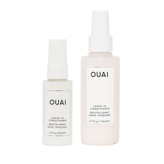 OUAI full-size leave in conditioner front view showing pump and packaging, for effortless detangling