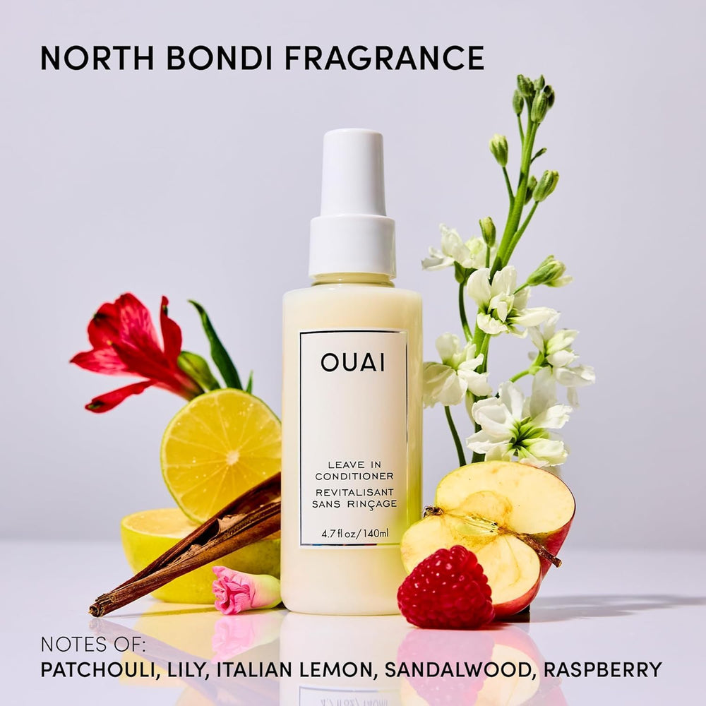 OUAI duo next to a passport and earbuds to show travel-size scale and portability benefits