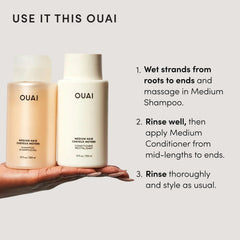 OUAI before and after medium hair showing smoother, shinier results