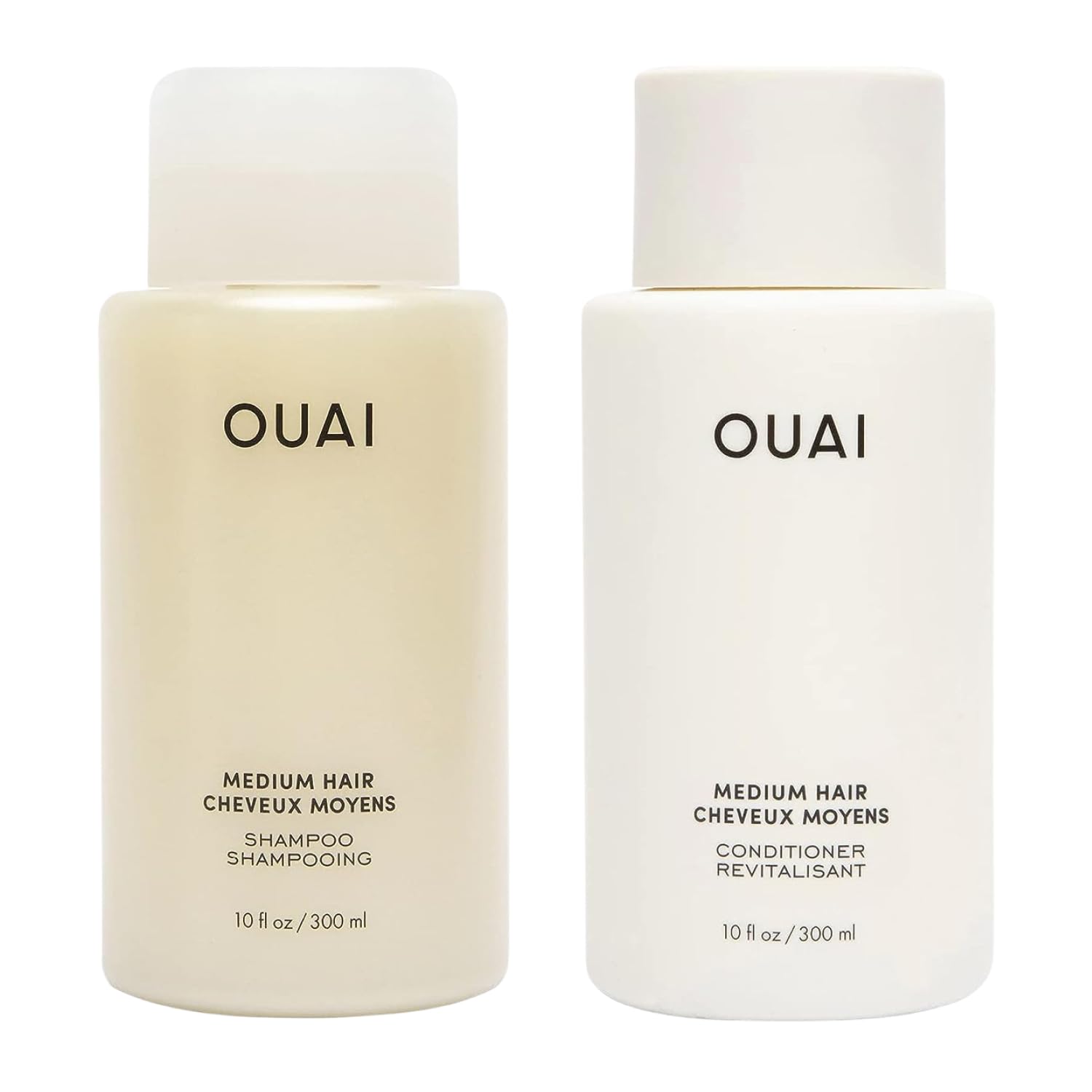 OUAI medium set front packaging showing sleek bottles and branding benefits