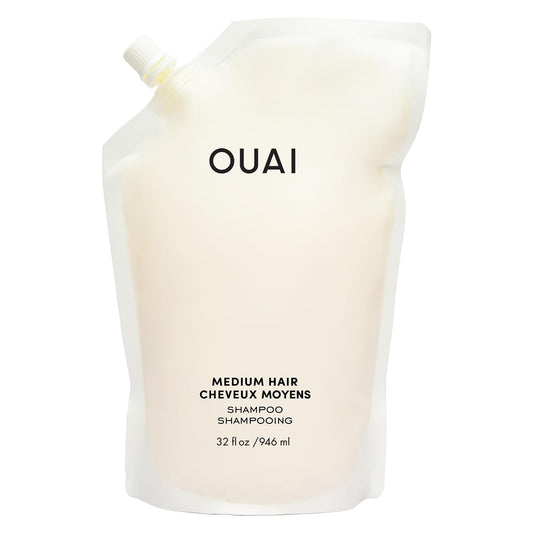 OUAI medium shampoo front 32 oz bottle showing product and refill advantage