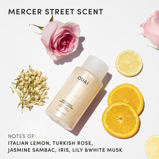 OUAI medium shampoo pump close-up showing easy dispensing and convenience