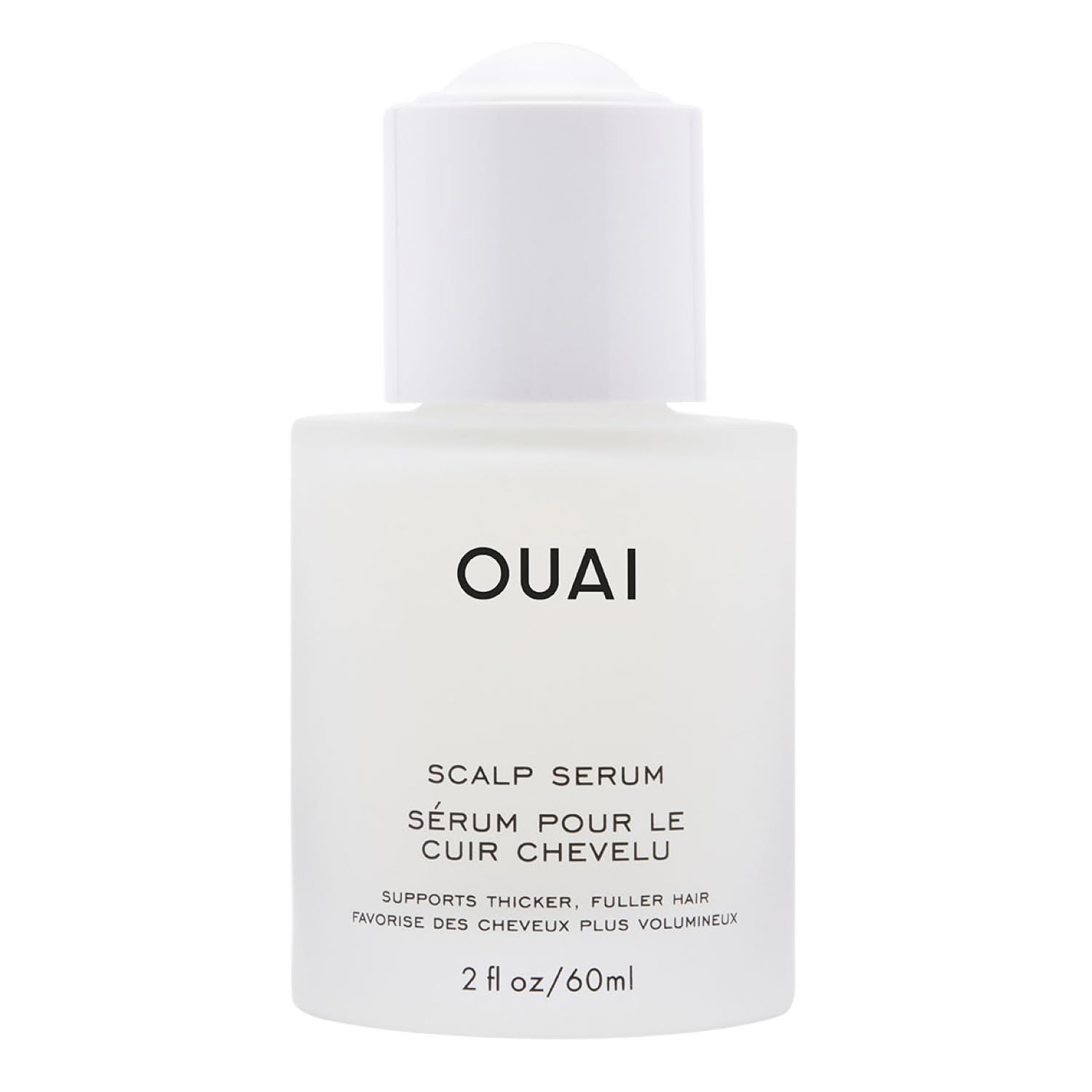 OUAI scalp serum front bottle showing sleek label and 2 fl oz size