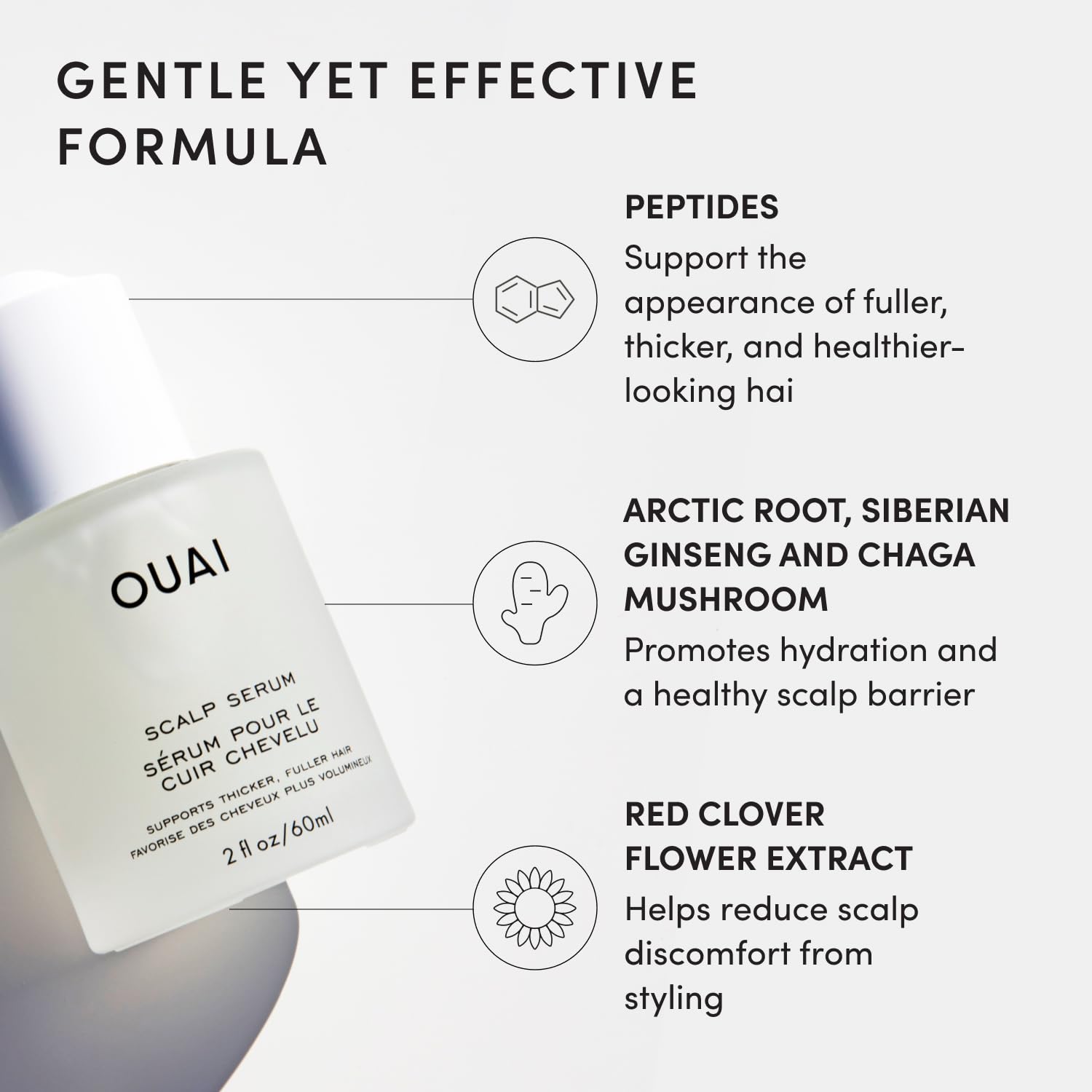 OUAI scalp serum applied to parting demonstrating targeted scalp treatment