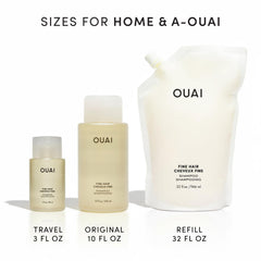 OUAI refill pouch spout close-up highlighting sustainable packaging detail