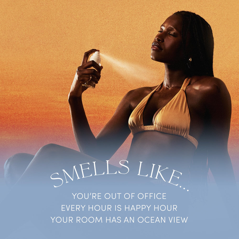 OUAI products next to travel items showing compact sizes for on-the-go convenience