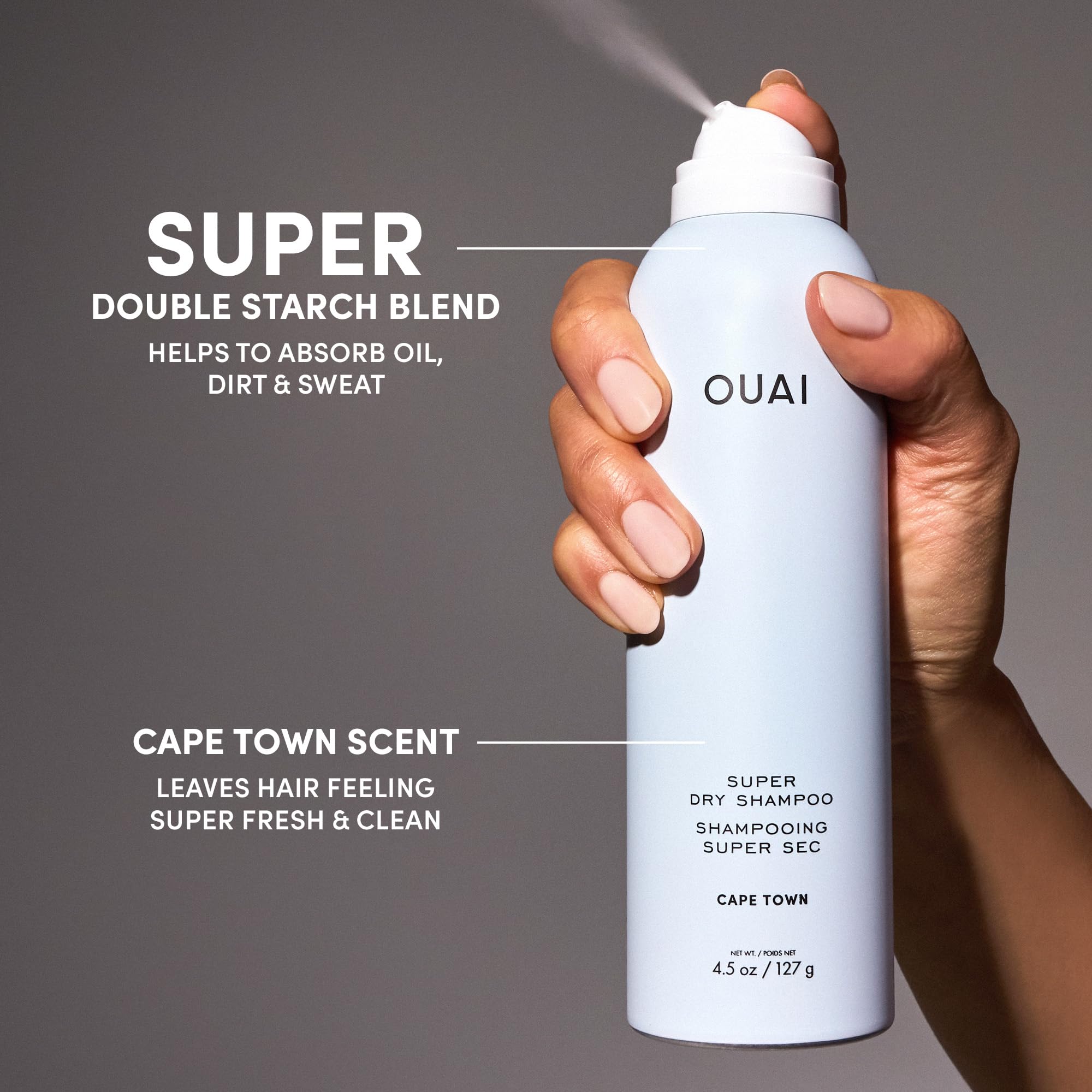 OUAI product on bathroom counter illustrating everyday styling convenience